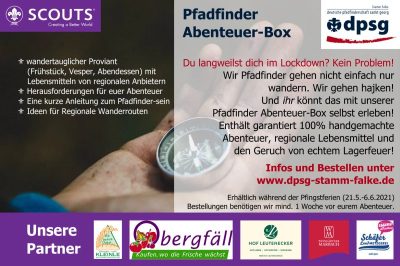 Pfadfinder Abenteuer-Box: Ein Karton voller Microabenteuer. Werbepostkarte